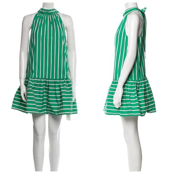 Christian Lacroix Striped High Neck Mini Dress in Green/White - Picture 2 of 8